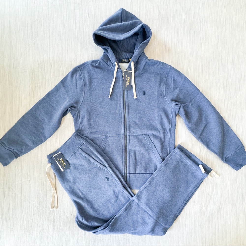 Polo Ralph Lauren Classic Full-Zip Fleece Sweatsuit Blue Heather Navy Pony😳😳🔥
